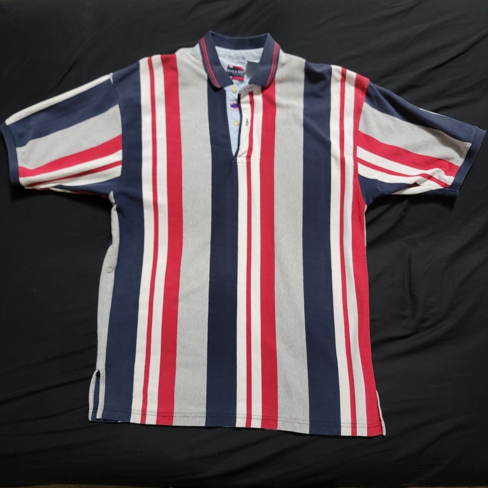 Vintage 90s Men's Bugle Boy Red White & Blue Polo Shirt Sz L July 4th USA